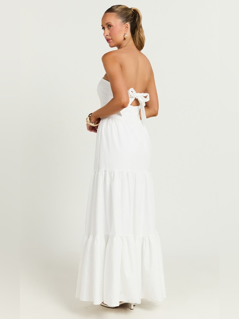 SHOWPO Trish Strapless Tiered Maxi Dress In White - Picture 5 of 7